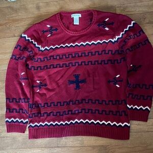 Orvis Red and Blue Geometric Crewneck Sweater
